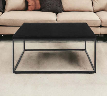 35" Black Wood And Metal Square Frame Coffee Table