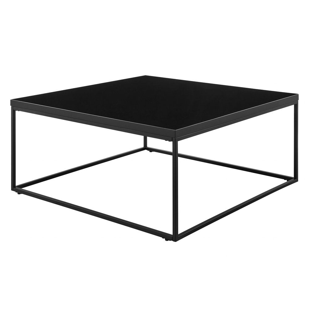 35" Black Wood And Metal Square Frame Coffee Table