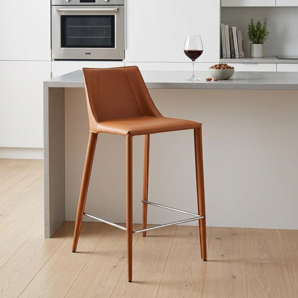 26" Terra Cotta Faux Leather And Steel Low Back Counter Height Bar Chair
