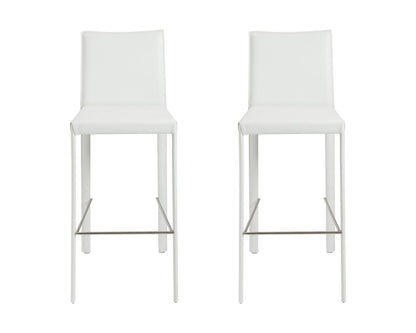 Set of Two 30" White Steel Low Back Bar Height Bar Chairs
