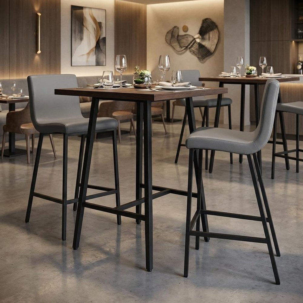 Set of Two 26" Gray And Silver Faux Leather And Steel Low Back Counter Height Bar Chairs