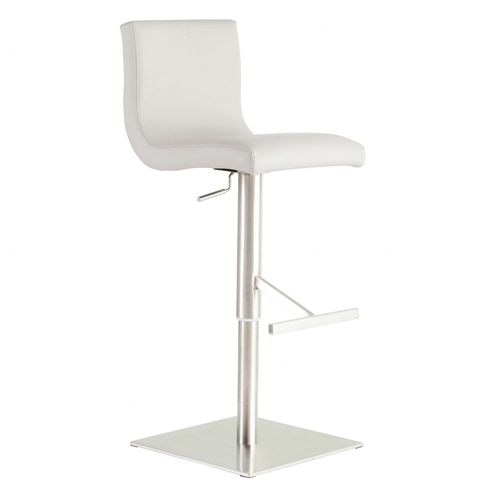 White And Silver Steel Low Back Bar Height Swivel Bar Chair