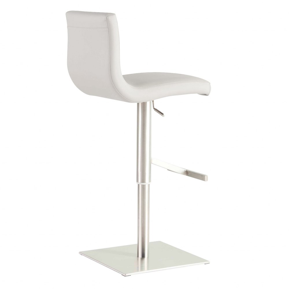 White And Silver Steel Low Back Bar Height Swivel Bar Chair