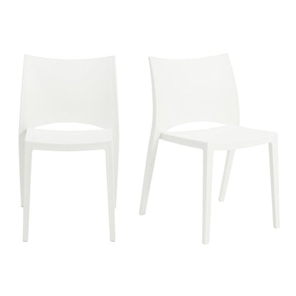 Set of Two White Heavy Duty Plastic Outdoor Stacking Dining Chairs