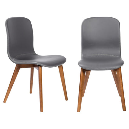 Set of Two Gray and Brown Upholstered Faux Leather Dining Side Chairs