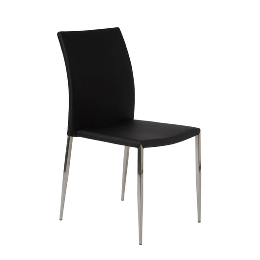 Set of Two Black and Silver Upholstered Faux Leather Dining Side Chairs