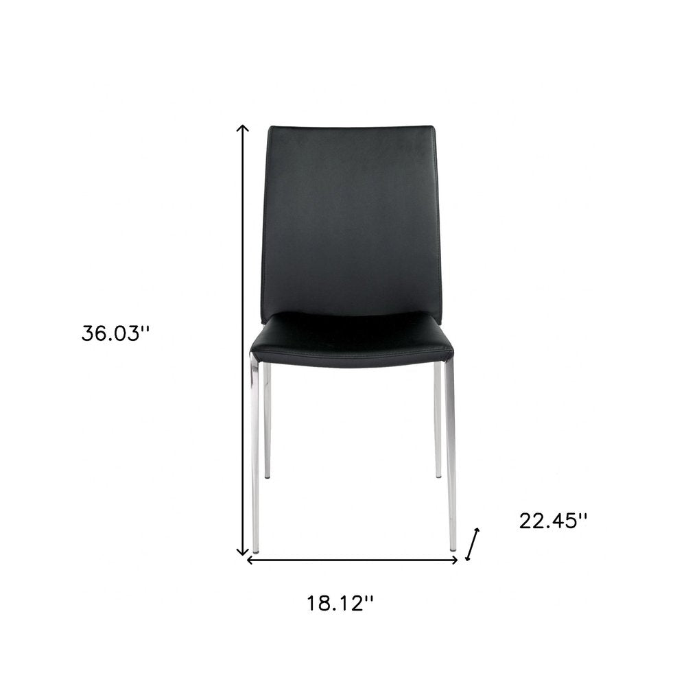 Set of Two Black and Silver Upholstered Faux Leather Dining Side Chairs