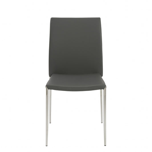 Set of Two Gray and Silver Upholstered Leather Dining Side Chairs