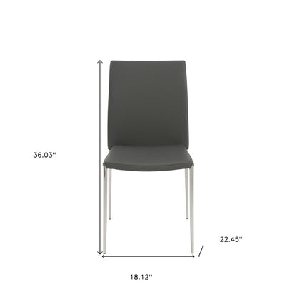 Set of Two Gray and Silver Upholstered Leather Dining Side Chairs