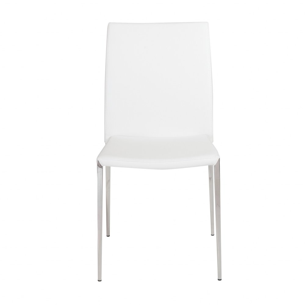 Set of Two White and Silver Upholstered Faux Leather Dining Side Chairs