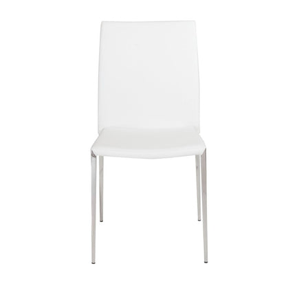 Set of Two White and Silver Upholstered Faux Leather Dining Side Chairs
