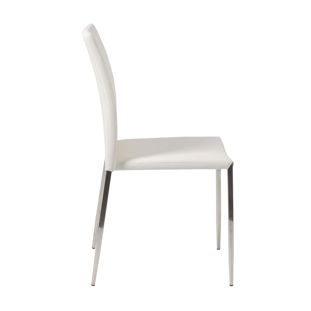 Set of Two White and Silver Upholstered Faux Leather Dining Side Chairs