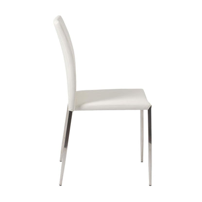 Set of Two White and Silver Upholstered Faux Leather Dining Side Chairs