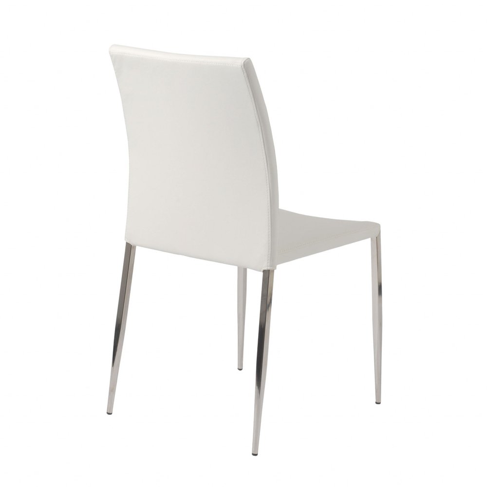 Set of Two White and Silver Upholstered Faux Leather Dining Side Chairs