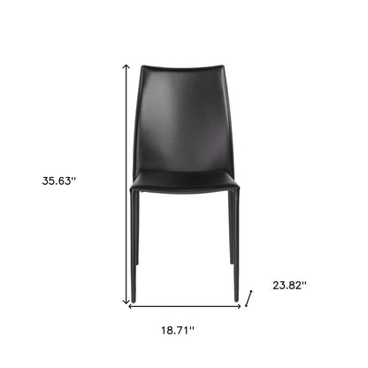 Set of Two Black Upholstered Faux Leather Dining Side Chairs