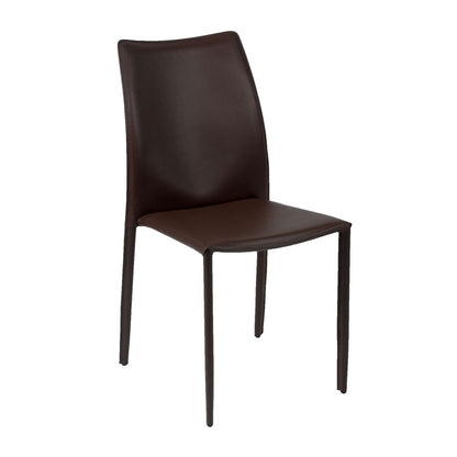 Set of Two Brown Upholstered Leather Dining Side Chairs