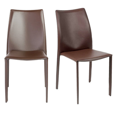Set of Two Brown Upholstered Leather Dining Side Chairs