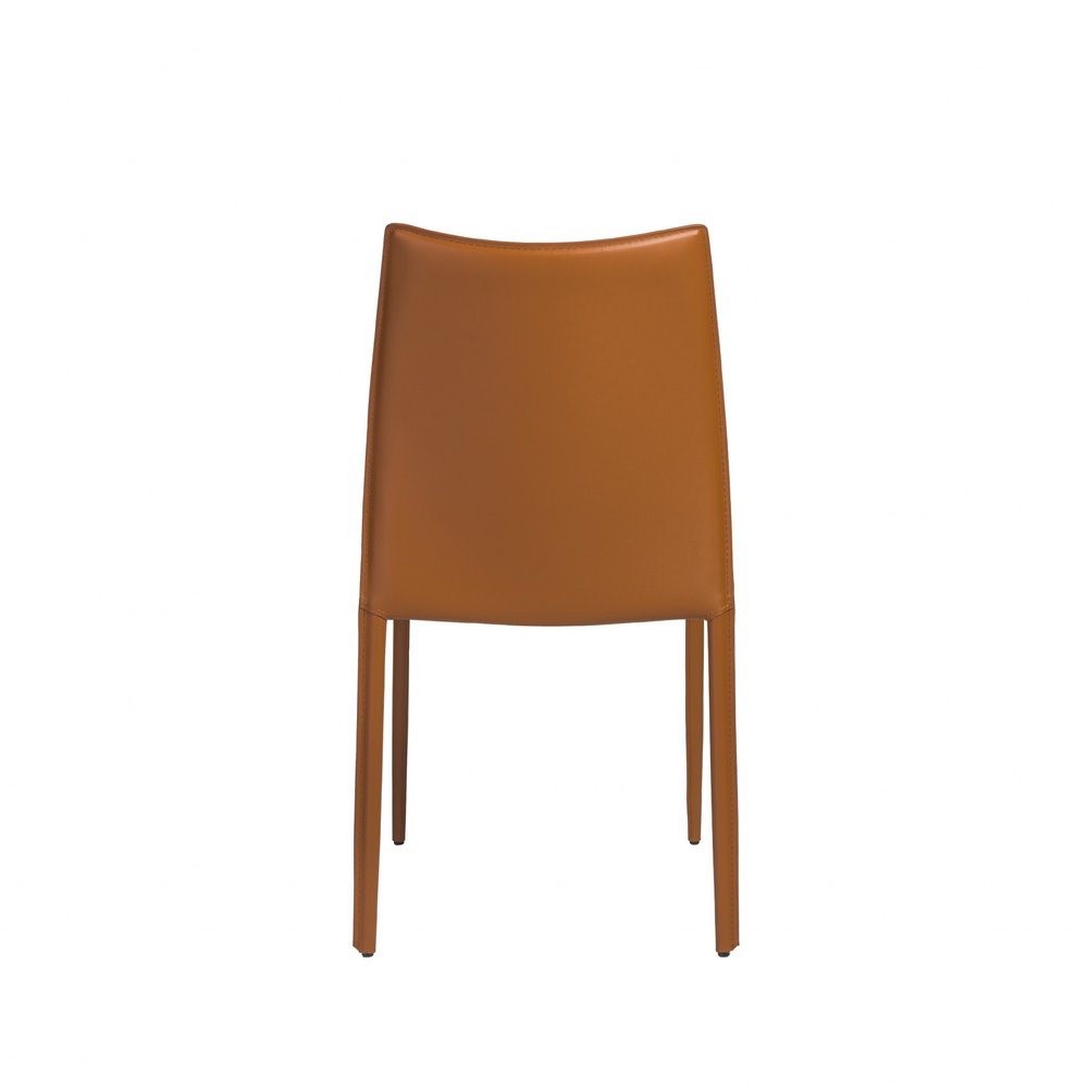 Set of Two Terra Cotta Upholstered Leather Dining Side Chairs