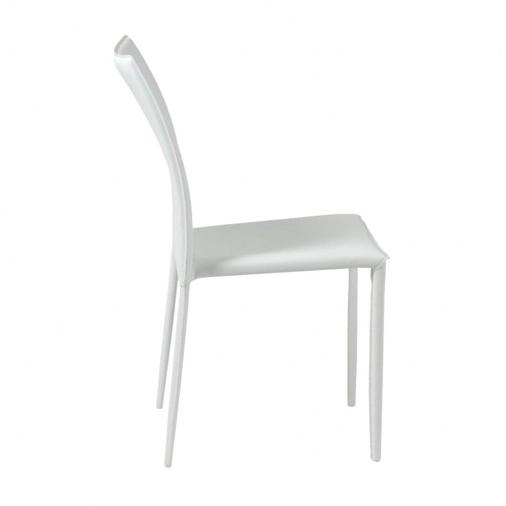 Set of Two White Upholstered Leather Dining Side Chairs