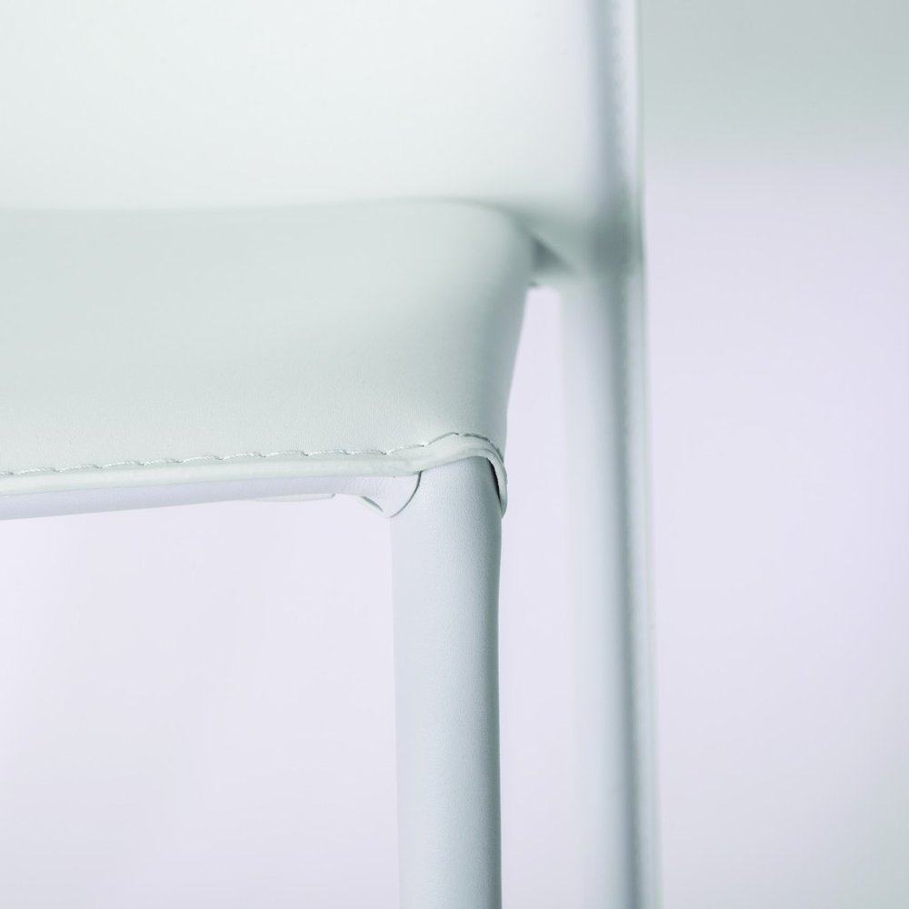 Set of Two White Upholstered Leather Dining Side Chairs