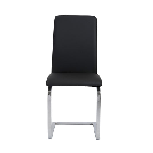 Set of Two Black and Silver Upholstered Leather Dining Side Chairs