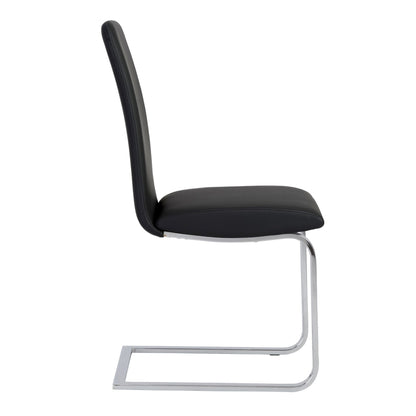 Set of Two Black and Silver Upholstered Leather Dining Side Chairs
