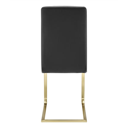 Set of Two Black and Gold Upholstered Leather Dining Side Chairs