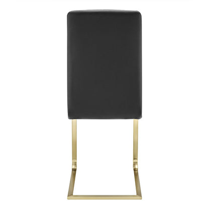 Set of Two Black and Gold Upholstered Leather Dining Side Chairs