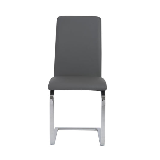 Set of Two Gray and Silver Upholstered Leather Dining Side Chairs