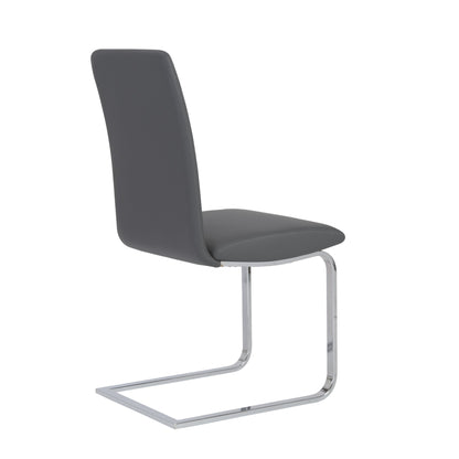 Set of Two Gray and Silver Upholstered Leather Dining Side Chairs
