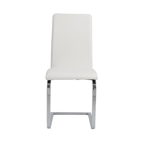 Set of Two White and Silver Upholstered Leather Dining Side Chairs