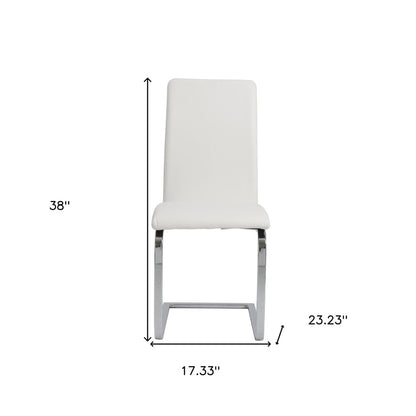 Set of Two White and Silver Upholstered Leather Dining Side Chairs