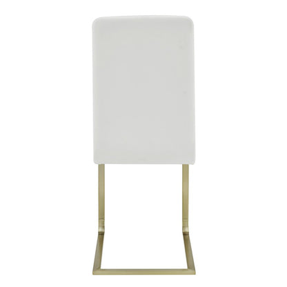 Set of Two White and Gold Upholstered Leather Dining Side Chairs