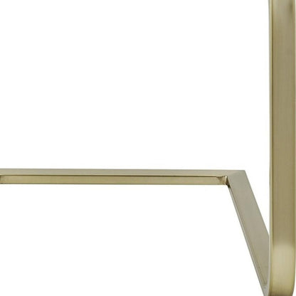 Set of Two White and Gold Upholstered Leather Dining Side Chairs