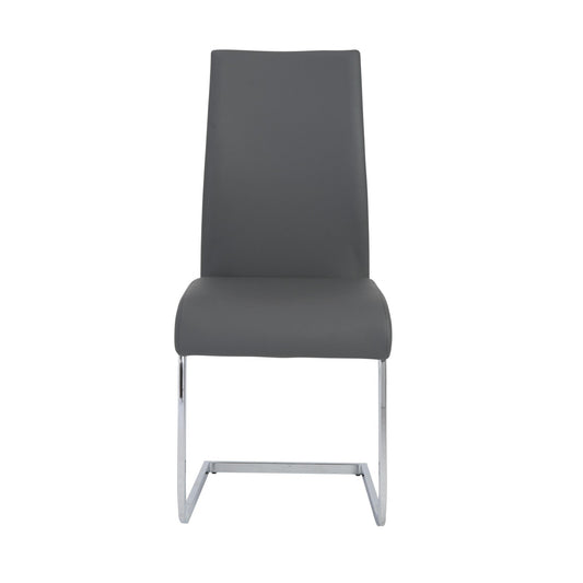 Set of Four Gray and Silver Upholstered Leather Dining Side Chairs