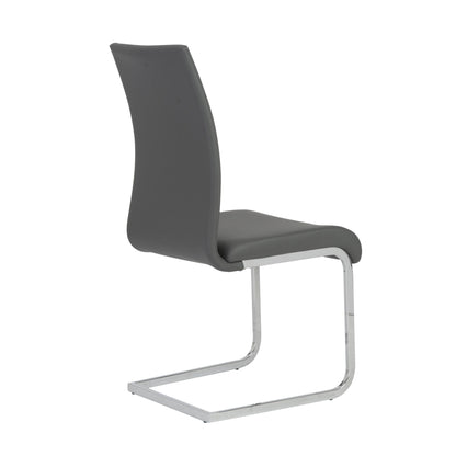 Set of Four Gray and Silver Upholstered Leather Dining Side Chairs