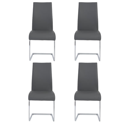 Set of Four Gray and Silver Upholstered Leather Dining Side Chairs