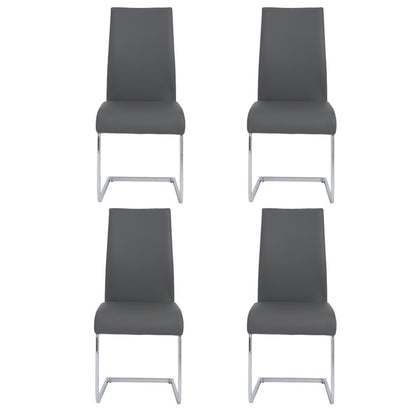 Set of Four Gray and Silver Upholstered Leather Dining Side Chairs