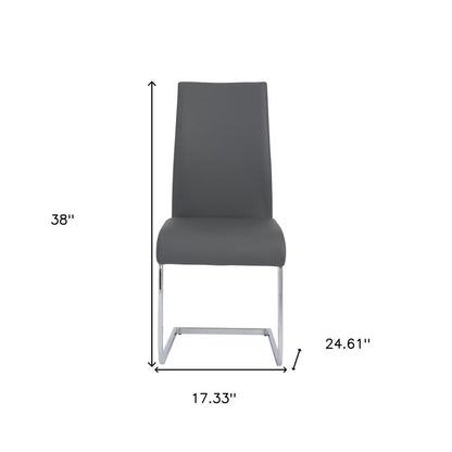 Set of Four Gray and Silver Upholstered Leather Dining Side Chairs