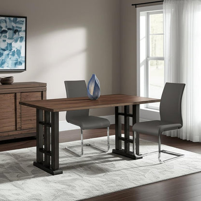 Set of Four Gray and Silver Upholstered Leather Dining Side Chairs