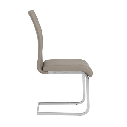 Set of Four Taupe and Silver Upholstered Leather Dining Side Chairs