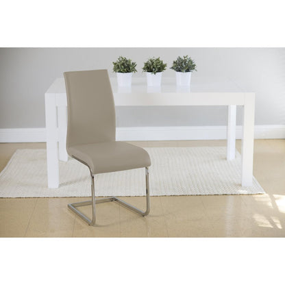 Set of Four Taupe and Silver Upholstered Leather Dining Side Chairs