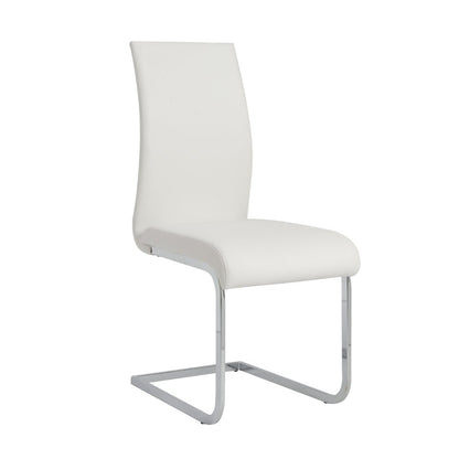 Set of Four White and Silver Upholstered Leather Dining Side Chairs