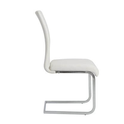 Set of Four White and Silver Upholstered Leather Dining Side Chairs