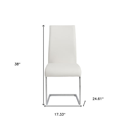 Set of Four White and Silver Upholstered Leather Dining Side Chairs