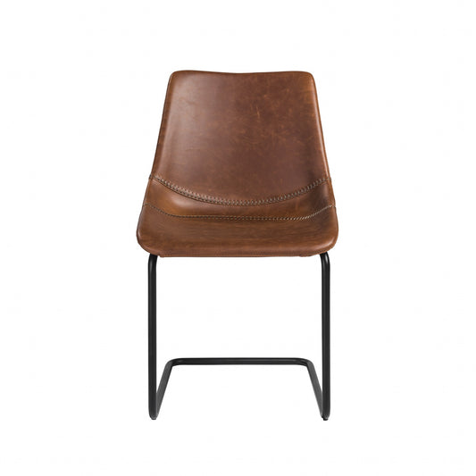 Set of Two Brown and Black Upholstered Leather Dining Side Chairs