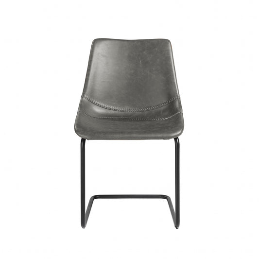 Set of Two Gray and Black Upholstered Leather Dining Side Chairs