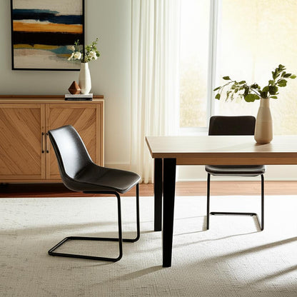 Set of Two Gray and Black Upholstered Leather Dining Side Chairs