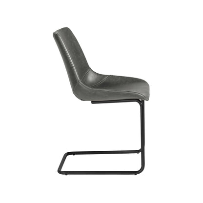 Set of Two Gray and Black Upholstered Leather Dining Side Chairs