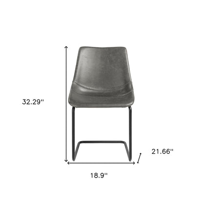 Set of Two Gray and Black Upholstered Leather Dining Side Chairs